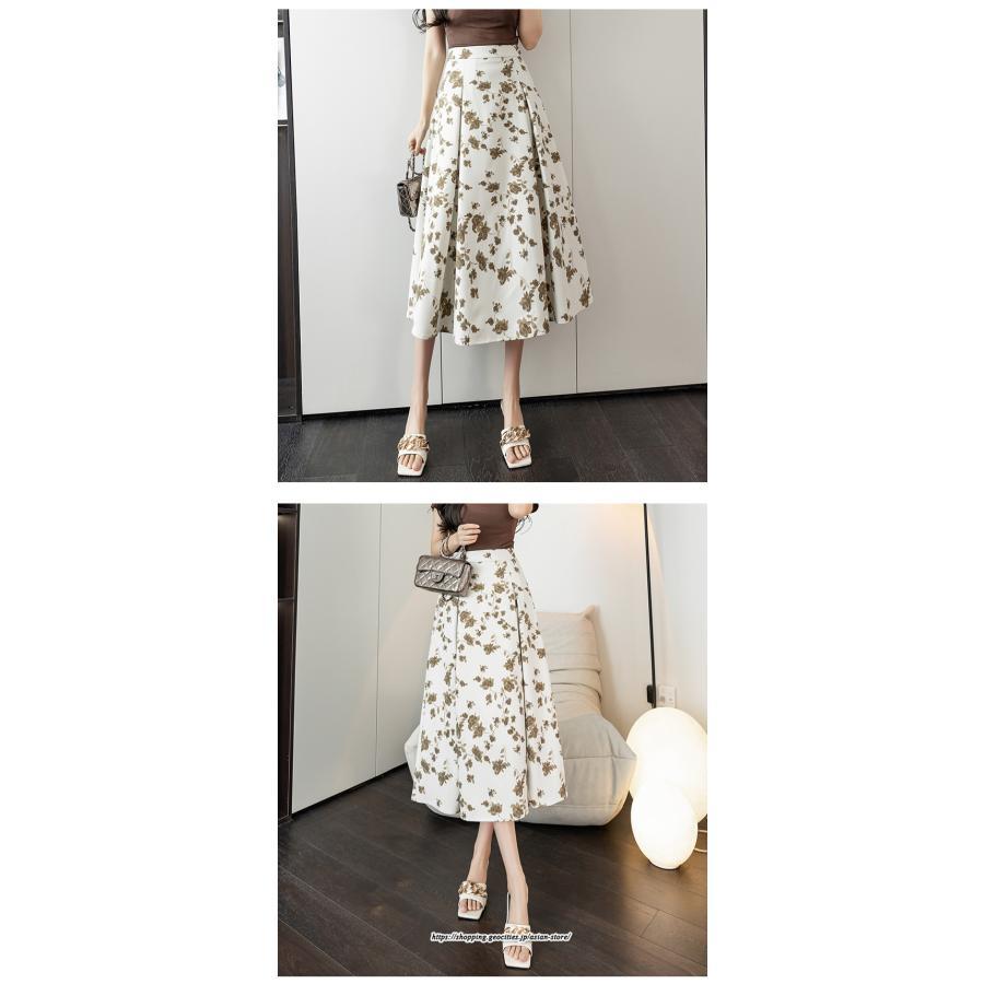 スカート | レディース ロングハイウエスト Aライン 花柄 秋 冬 ボトムス カジュアル 大人 可愛い お出かけ デイリー フェミニン おしゃれ きれいめ