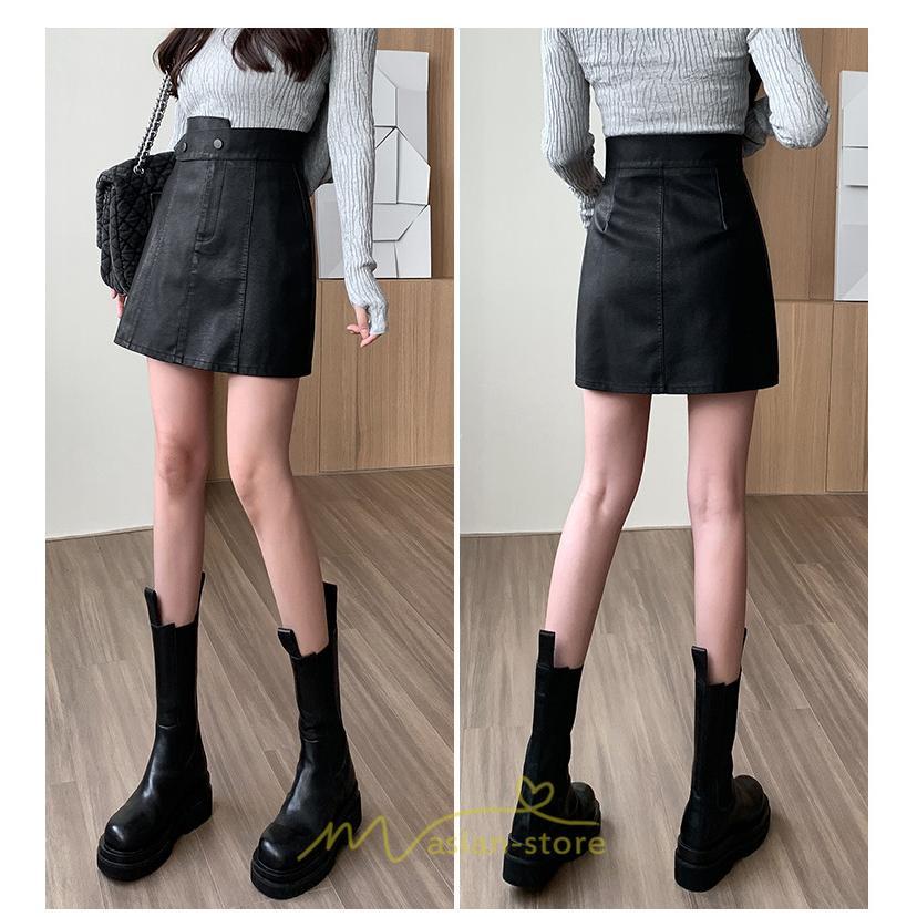 スカート | ミニレディース Aライン タイト フェイクレザー 脚長効果 シンプル ショート丈 カジュアル 着回し オシャレ 通勤 新作 お出かけ
