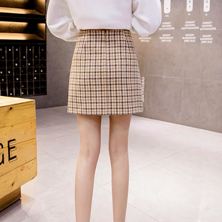 タイトスカート | チェック ミニスカート レディース ハイウエスト Aラインスカート 裏地付きウールスカート
