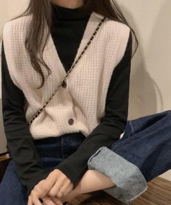 ニット・セーター | ジレ 開襟セーター ニットトップス おしゃれ Vネック 秋冬 ノースリーブ ニットベスト 袖なし 重ね着 レディース