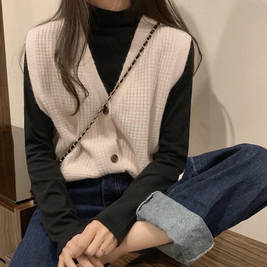 ニット・セーター | ジレ 開襟セーター ニットトップス おしゃれ Vネック 秋冬 ノースリーブ ニットベスト 袖なし 重ね着 レディース