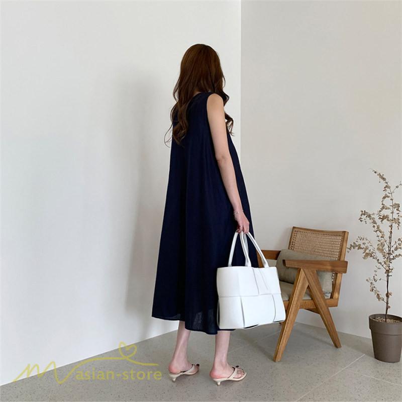 マキシ | ワンピース ノースリーブ 夏服 麻混 リネン混 春夏 カジュアル Aラインワンピース 綿麻 レディース フリーサイズ 夏 ロング丈 ギャザー きれいめ 無地