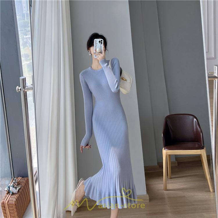 ニットワンピース | ロングワンピース ワンピース レディース ロング丈 秋 冬 マーメイド 着痩せ セクシー 足細効果 韓国風 20代30代40代50代 フェミニン