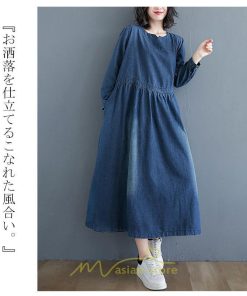 デニムワンピース | ワンピース レディース カジュアル 人気 デニム ロング丈 ゆったり 大きいサイズ ポケット スリット 20代30代40代 華奢見え 着痩せ 体型カバー 可愛い