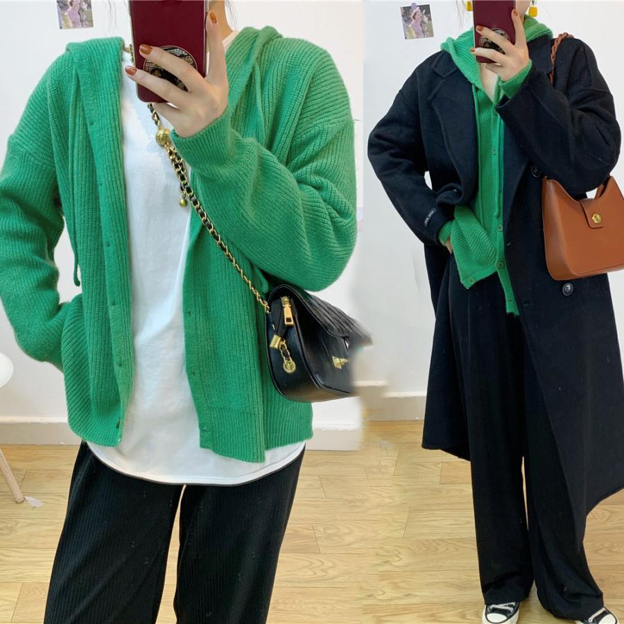 カーディガン | 韓国 ニットフード付き 秋