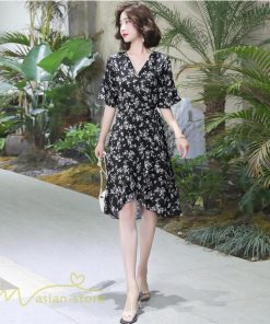 ミディアム | ワンピース 半袖 花柄 きれいめ レディース ひざ丈 ミディアムワンピース サマーワンピース 上品 シフォン Aライン きれいめ 夏 通勤 お出かけ 通学 春 上品