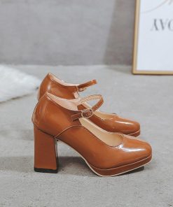 パンプス | ストラップレディース 厚底 スクエアトゥ チャンキーヒール ストラップ 太ヒール ハイヒール 厚底シューズ 25cm 靴 黒