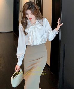 シャツ・ブラウス | ボウタイ リボン ブラウス シャツ リボンシャツ レディース 長袖 白 トップス 無地 大人 女性 ビジネス 入学式 卒業式 ママ 着回し 通勤 通学 カジュアル