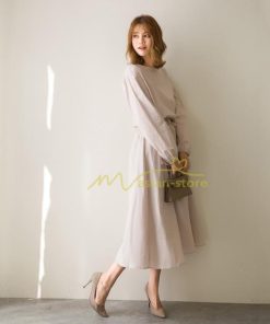 マキシ | ワンピース 秋 レディース 綿麻ワンピース ロングワンピース ウエストリボン付き 縛る 着痩せ Aラインワンピース 30代40代50代 長袖ワンピース 大人 可愛い 無地