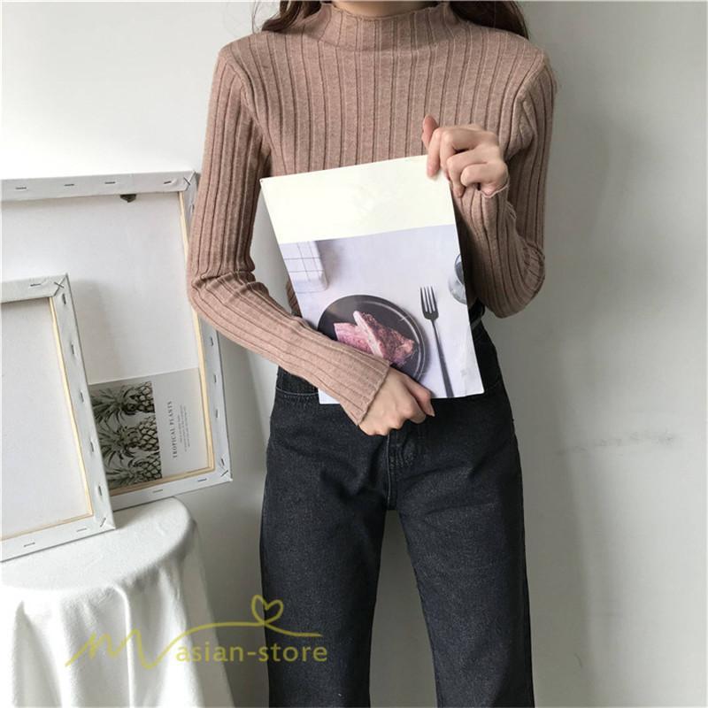 ニット・セーター | 秋 冬 ニット セーター 長袖 プチハイネック レディース トップス 無地 洗えるニット お洒落 シンプル トレンド ゆるシルエットインナー 上品 OL きれいめ 通勤