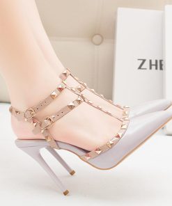 サンダル | ハイヒール キャバパンプス レディース パーティー アンクルストラップ結婚式靴 スタッズpumpsポインテッドトゥ サンダルパンプス