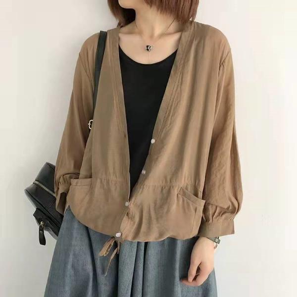 カーディガン | レディース UVカットー 初秋 秋新作 コーデ 冷え防止 羽織 ボタン Vネック 無地 長袖 7色 フリーサイズ かわいい 春 夏 秋 透け感 体型カバー