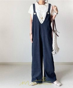 オーバーオール サロペット | サロペット レディース デニムサロペット デニムパンツ 大人 無地 ひも調整可 ワイドパンツ ストレート Denim デニム Vネック カワイイ ノースリーブ 通学通勤