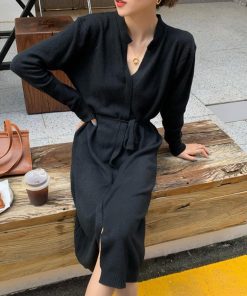 ワンピース | キーネック 大人 おしゃれ ロングワンピ 秋冬 シンプル 上品 ニットレディース セーター暖かい