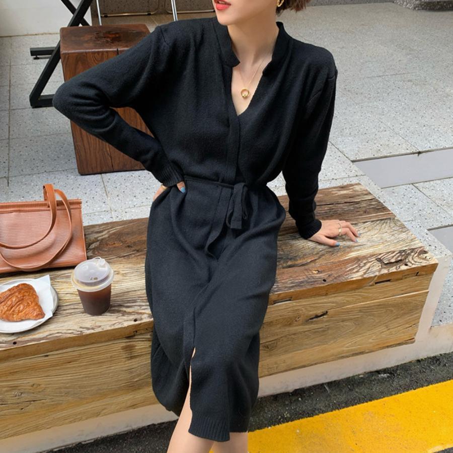 ワンピース | キーネック 大人 おしゃれ ロングワンピ 秋冬 シンプル 上品 ニットレディース セーター暖かい