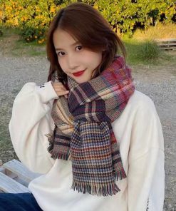 マフラー | チェック柄大判ストール 両面マフラー秋冬