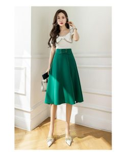 スカート | 無地 膝下 ひざ下 黒 緑 ベージュ ハイウエスト レディース Aライン 着痩せ 脚長効果 通勤 就活 日常 上品 OL エレガント オフィス ビジネス
