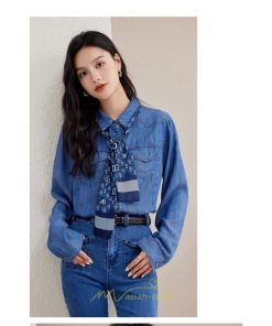 シャツ・ブラウス | デニムシャツ シャツ トップス レディース ブラウス 着痩せ デニム カジュアル エレガント 通勤 通学 オシャレ キレイめ 2022 上品 ナチュラル 秋服 可愛い