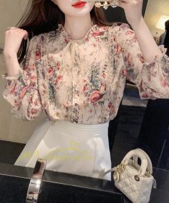 シャツ・ブラウス | ブラウス レディース きれいめ 40代 春夏秋新作 オシャレシフォンブラウス 花柄シャツ 長袖トップス 大人 通勤OL リボン付き シャツ30代 ゆったり 50代 上品