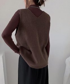 ニット・セーター | リブニットベスト レディース Vネック