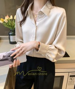 シャツ・ブラウス | ブラウス レディース オフィス おしゃれ 長袖 開襟 シャツ ビジネス OL 事務服 無地 長袖シャツ ファッション 優雅 エレガント カジュアル 通勤 細身 着回し