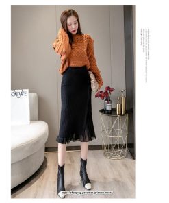 スカート | レディース 春 おしゃれ タイトフリルレイヤード ミモレ丈 ロング丈 ニット きれいめ オフィス カジュアル 秋冬