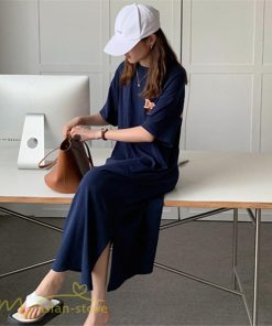 マキシ | ワンピース Tシャツ レディース Tシャツワンピース 夏 ロングTシャツ 裾口スリット カジュアル 5分袖 体型カバー 大きいサイズ カットソー カジュアル 着痩せ