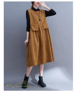 ノースリーブ | ワンピース 秋 冬 レディース 無地 可愛い 新作 丸首 コーデュロイ ひざ丈 ミディアムワンピース ゆったり シンプル ゆるワンピース プルオーバー