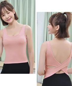 キャミソール | ノースリーブ ブラトップ レディース リブインナートップス セクシー下着 タンクトップ 背中開き パッド付き バッククロス