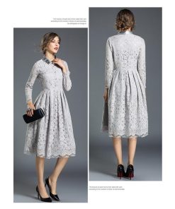 在庫ある | 短納期レースドレス フレアワンピース 膝丈ワンピ ハイウエスト シルエット 二次会 披露宴 ダンス 舞台衣装 エレガント 上品 着痩せ 結婚式 パーティー OL