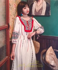 マキシ | ワンピース 夏 レディース リゾート きれいめ 夏ワンピ ファッション エスニック 幾何学柄 ウエストゴム レトロ サマーワンピース ロング 海外旅行 上品 夏服