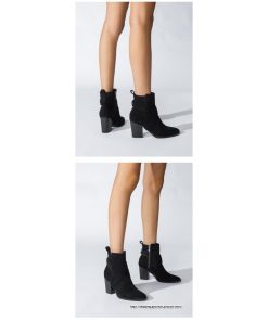 ショートブーツ | 大きいサイズ26.5cm レディース 上品 ブーツ 秋冬 春 チャンキーヒール 太ヒール ハイヒール サイドファスナー 大人 黒ブーツ ポインテッドトゥ