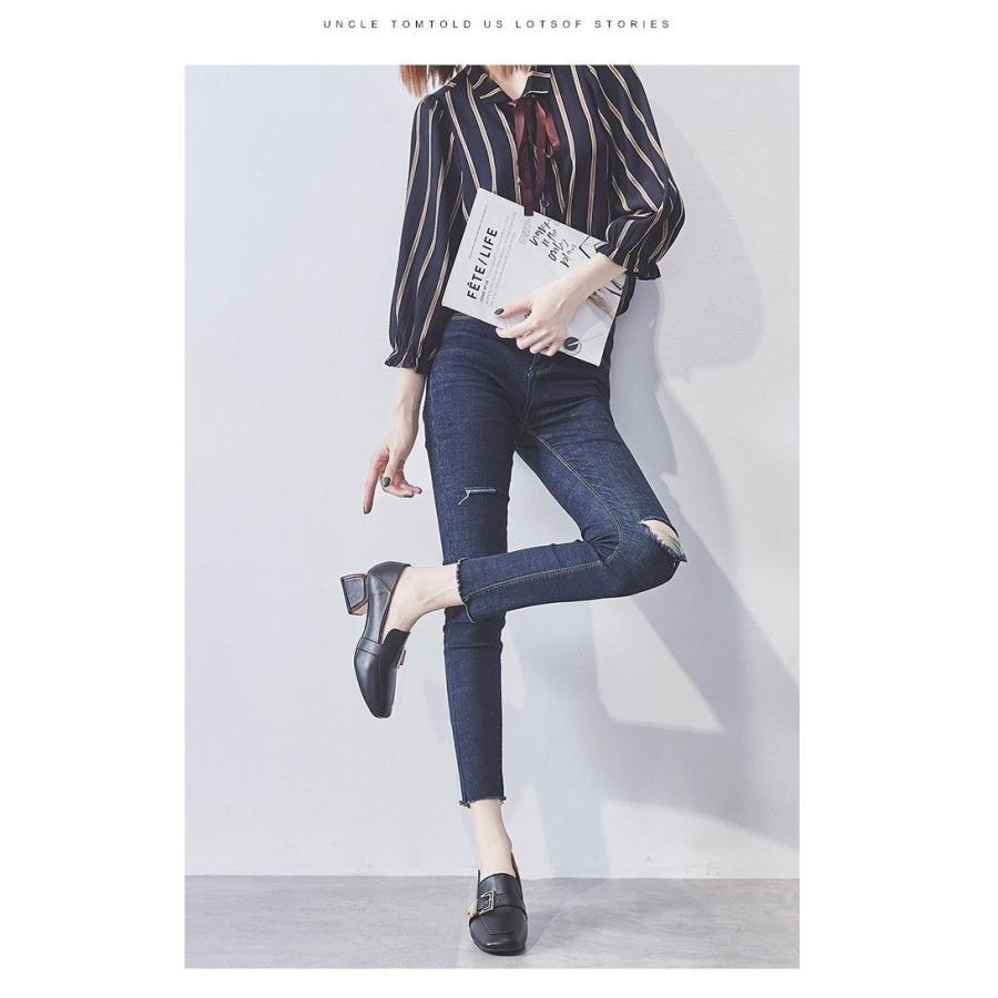 パンプス | スクエアトゥ チャンキーヒール ミドルヒール スリッポン レディース スリップオン シューズ 太ヒール ローファー 黒 22.5cm-25cm ブラック 30代