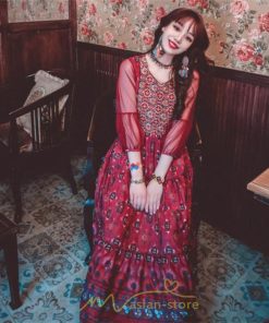 マキシ | マキシ丈ワンピース 夏 リゾート 花柄 ロング丈ワンピース ロング 七分袖 民族風 エスニック風 体型カバー 可愛い おしゃれ フェミニン 着痩せ 上品