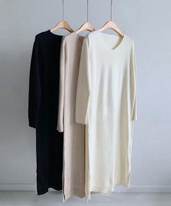 ニットワンピース | ワンピース 秋冬 ロングワンピース ミモレ丈 無地 ゆったり 体型カバー 柔らか 大人 長袖 20代30代 セーター Vネック アウター ニット 50代