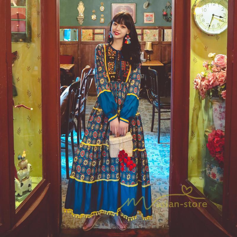 マキシ | ワンピース レディース 春夏 マキシワンピース 長袖ワンピース 綿麻 無地 Aライン フレアワンピース ハイウェスト エスニック ボヘミア風 ロング リゾート