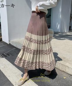 スカート | ロングウエストゴム プリーツ ロング丈 黒 グレー カーキ コーヒー レディース きれいめ 秋カジュアル 冬ニット 秋冬 オフィス