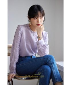 シャツ・ブラウス | ブラウス 秋 秋服 レディース 無地 長袖 ゆったり シンプル トップス 丸襟 上品 フェミニン 高品質 高級感 50代 30代 紫 40代 20代