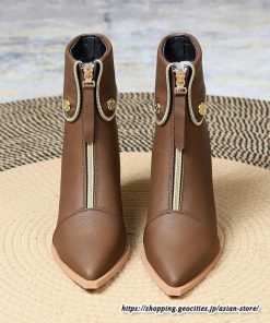 ショートブーツ | レディース 春秋ブーツ ポインテッドトゥ ブーツ ピンヒール フロントファスナー 靴 シューズ ハイヒール 黒ブーツ 30代 上品 大人 おしゃれ