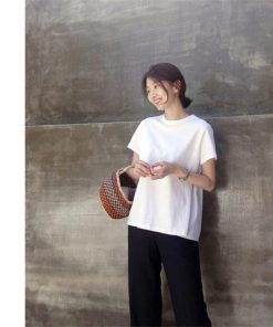 ｔシャツ・カットソー | Tシャツ レディース トップス 夏 半袖 可愛い 無地 切り替え 後ろプリーツ 黒 プルオーバー 体型カバー シンプル OL 大人 夏服 サマー