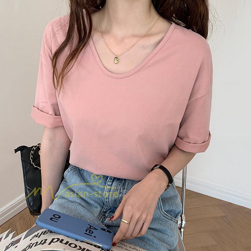 tシャツ・カットソー | Tシャツ ティーシャツ トップス カットソー レディース 春 夏 半袖 無地 綿 スリット 20代30代40代50代 お出かけ 体型カバー 通勤通学 着回し カジュアル 上品