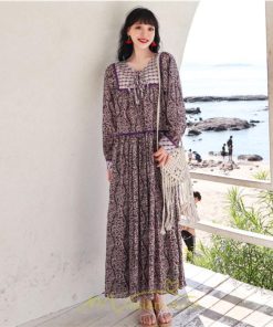 マキシ | ワンピース 長袖 春夏秋 レディース きれいめ ロング丈 カシュクール リゾート 花柄 体型カバー 着痩せ ゆったり エスニック レトロ 海 ビーチ リゾート 旅行