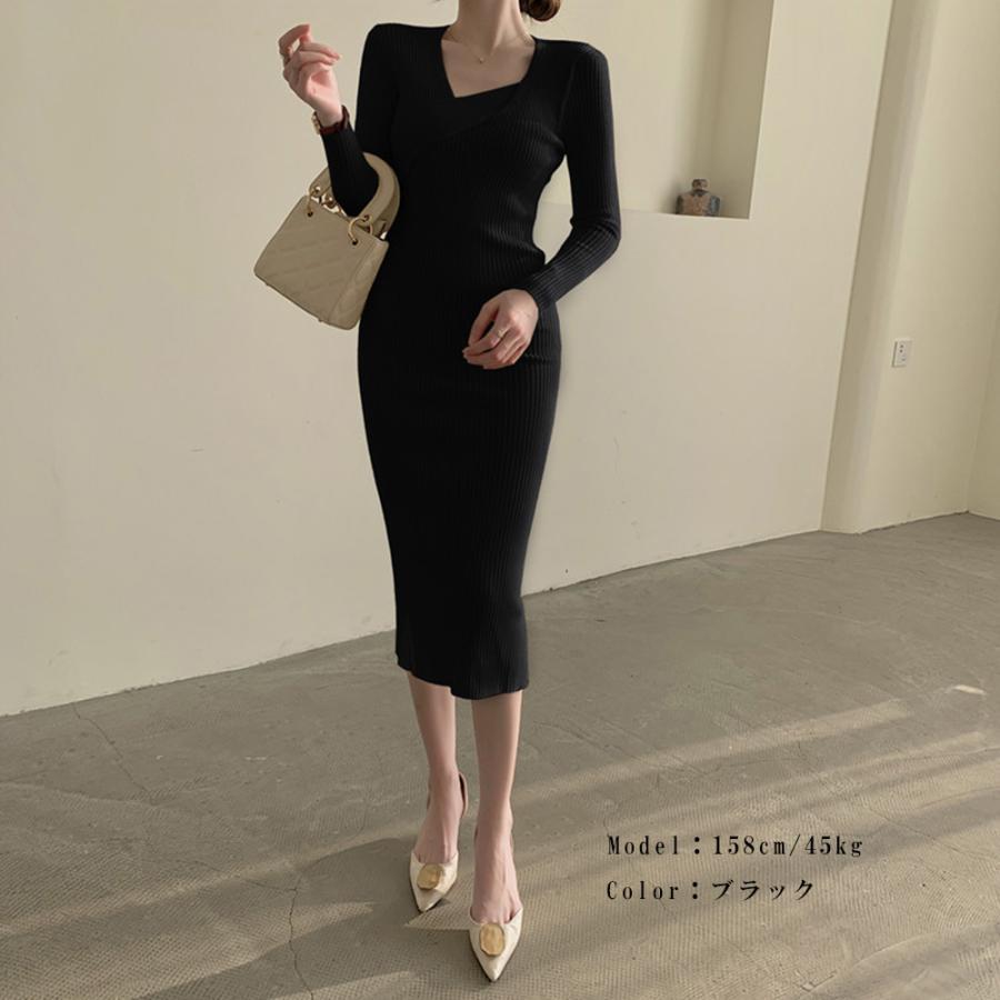 ワンピース | タイト ニットクロスネック