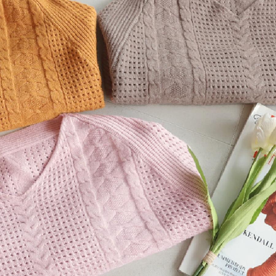 透かし編みトップス | ニットトップス レディース 体型カバー秋