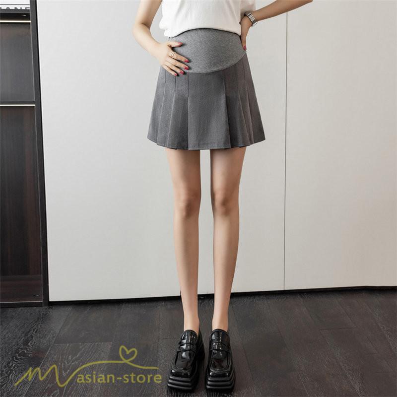 スカート | マタニティ レディース 無地 ミニマタニティ着痩せ プリーツ 裏地付き 夏 サマーマタニティウェア 上品 おしゃれ ウエスト調整