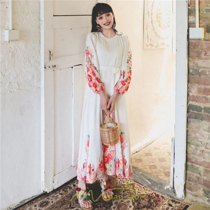 マキシ | ワンピース 長袖 夏 秋 レディース シフォン きれいめ ロング リゾート 体型カバー イベント デート 女子会 エスニック風 旅行 楽ちん 外出 ジャーニー