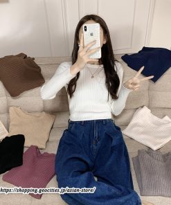 ニット・セーター | カットソー ニット レディース リブニット 長袖 秋冬 春 トップス スリム ストレッチ インナー 無地 長袖カットソー 着痩せ プルオーバー 通学通勤 長袖ニット