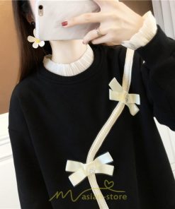 パーカー | トレーナー レディース プルオーバー クルーネック 長袖 レース トップス Tシャツ スウェット ゆったり 蝶結び カジュアル 20代30代40代50代