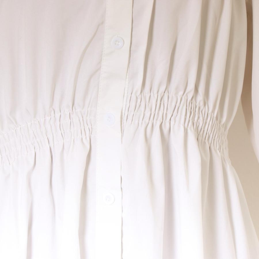 シャツ・ブラウス | レディース 春夏長袖 チュニックワンピ シャツブラウス 白 シャツワンピース ウエストマーク ミニワンピース