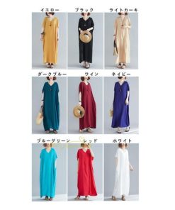 ミディアム | ワンピース マキシワンピース レディース ワンピ ロングワンピース ロングワンピ ロング マキシ 半袖 Vネック 体型カバー 2022夏物 カジュアル 20代30代40代50代